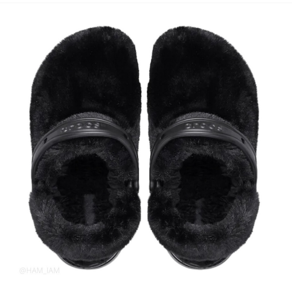 CROCS Fur Sure Clogs Black Faux Fur Lined Classic Casual Size 4M/6W Unisex